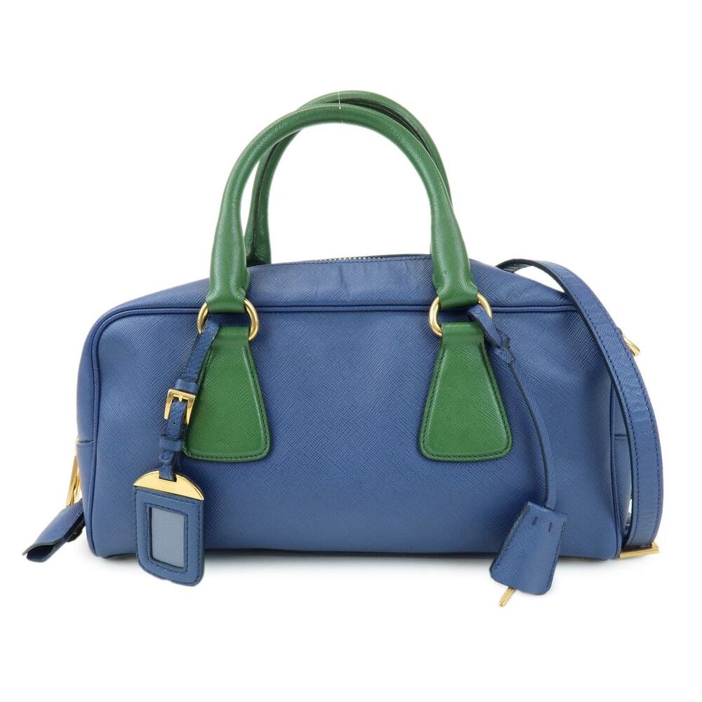 Prada Triangle Logo Saffiano Leather Handbag Blue